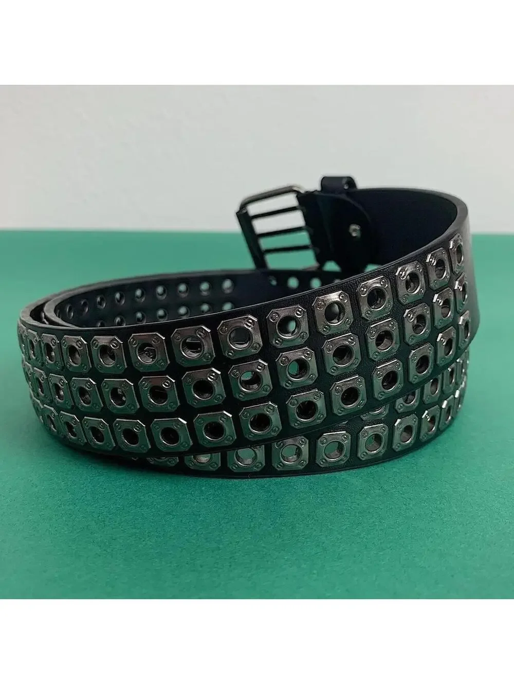 Cyber y2k 2000s vintage style dark silver studded belt. Nice quality. 42 inches
